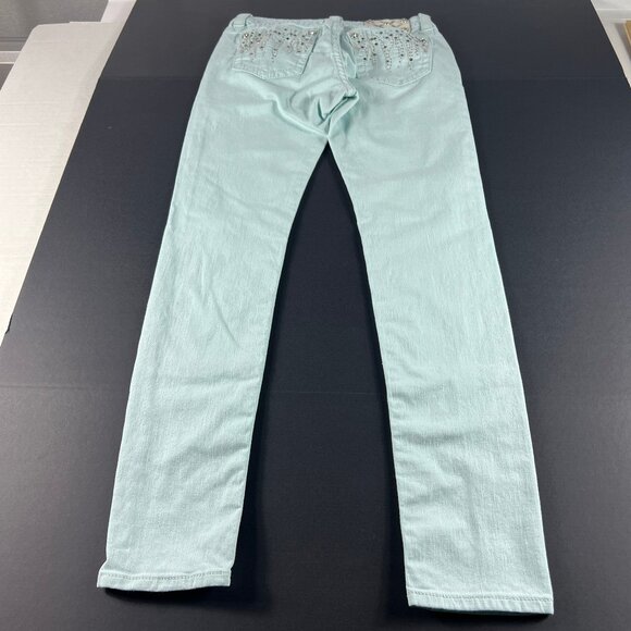 Miss Me Jeans Women's 31x31* Low Rise Skinny Icy Blue Embellished Denim Tag 29 - Picture 8 of 16
